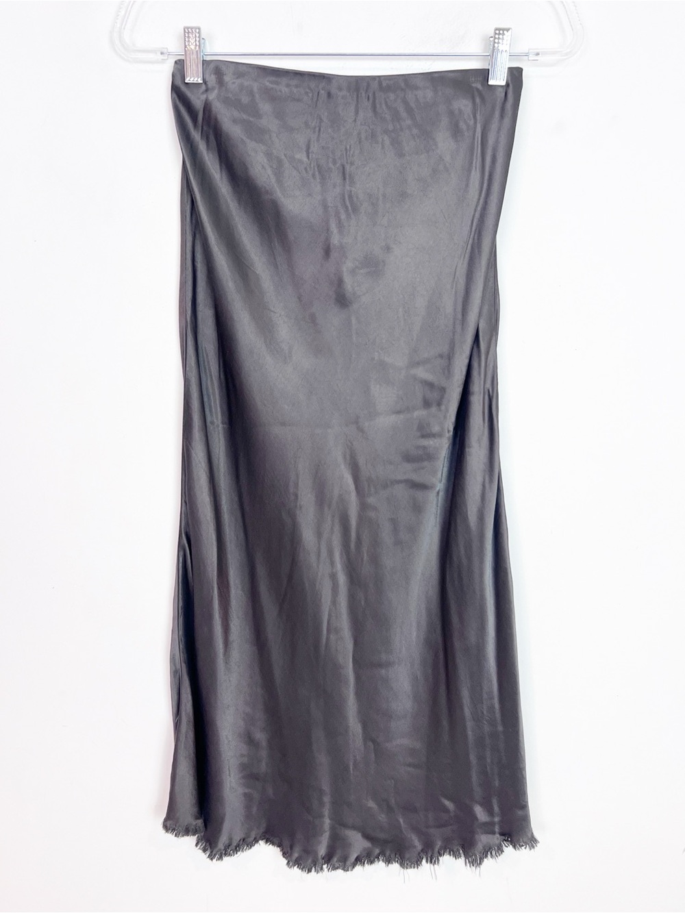 PHARAOH BROWN SILKY ELASTIC WAIST MIDI SKIRT FRAY HEM WOMENS SZ 0